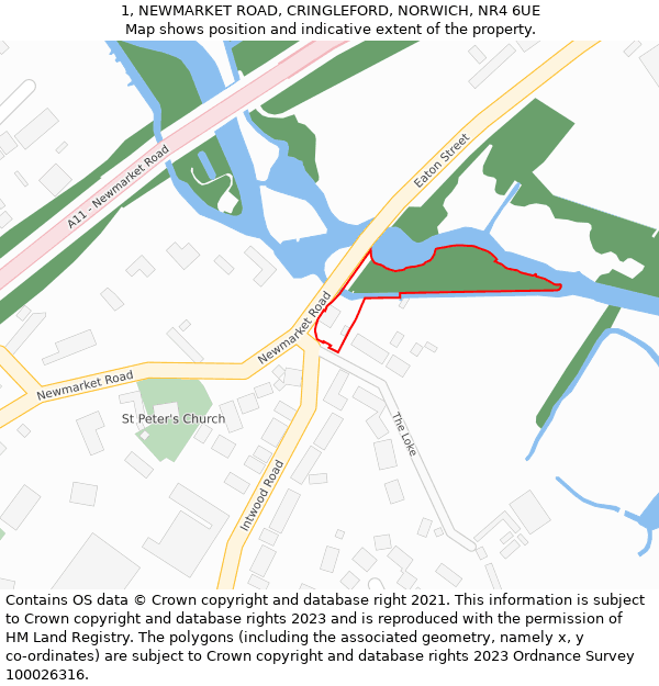 1, NEWMARKET ROAD, CRINGLEFORD, NORWICH, NR4 6UE: Location map and indicative extent of plot