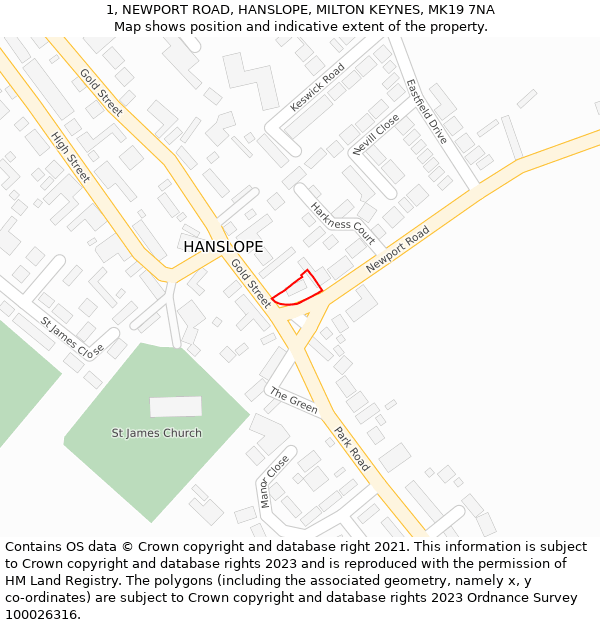1, NEWPORT ROAD, HANSLOPE, MILTON KEYNES, MK19 7NA: Location map and indicative extent of plot