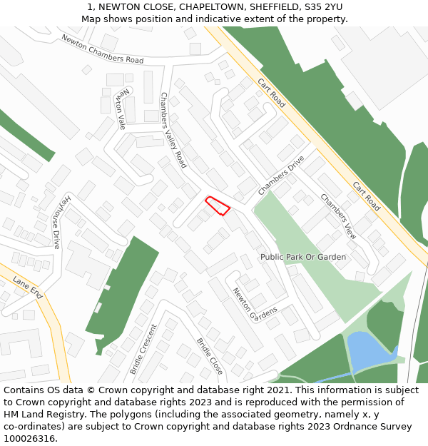 1, NEWTON CLOSE, CHAPELTOWN, SHEFFIELD, S35 2YU: Location map and indicative extent of plot