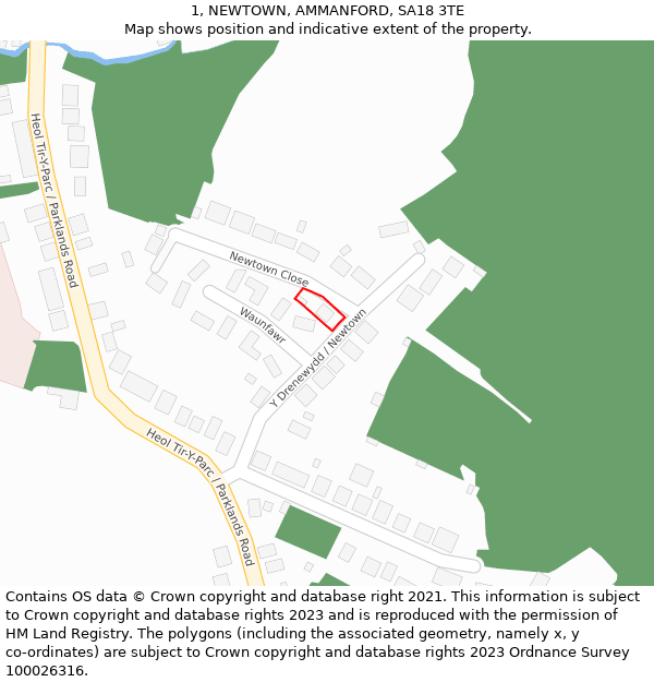 1, NEWTOWN, AMMANFORD, SA18 3TE: Location map and indicative extent of plot