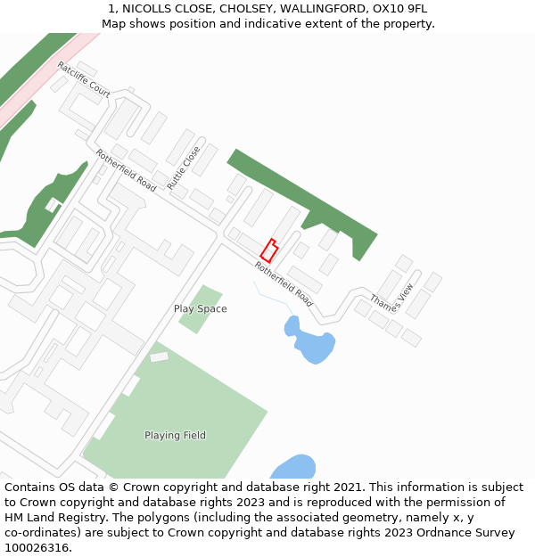 1, NICOLLS CLOSE, CHOLSEY, WALLINGFORD, OX10 9FL: Location map and indicative extent of plot