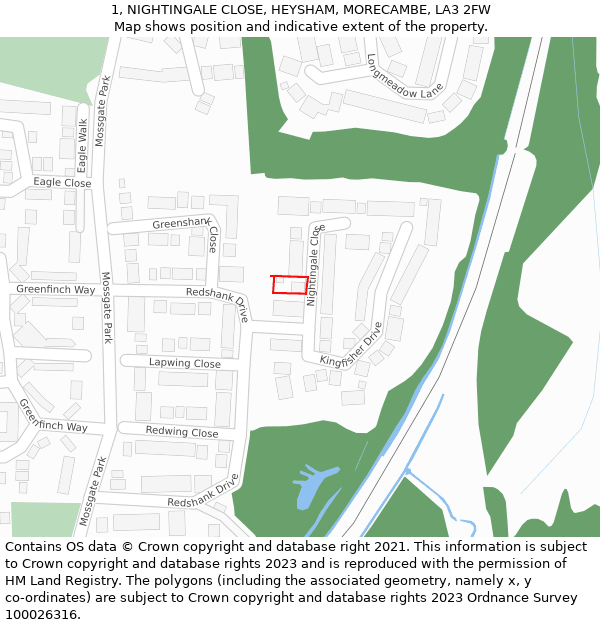 1, NIGHTINGALE CLOSE, HEYSHAM, MORECAMBE, LA3 2FW: Location map and indicative extent of plot