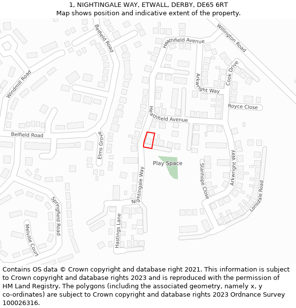 1, NIGHTINGALE WAY, ETWALL, DERBY, DE65 6RT: Location map and indicative extent of plot