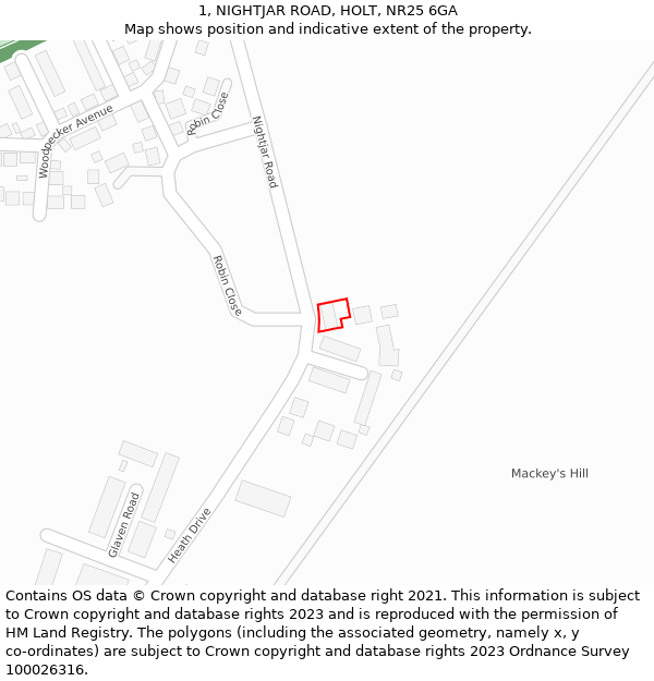 1, NIGHTJAR ROAD, HOLT, NR25 6GA: Location map and indicative extent of plot