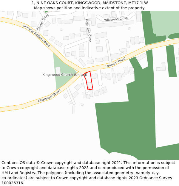 1, NINE OAKS COURT, KINGSWOOD, MAIDSTONE, ME17 1LW: Location map and indicative extent of plot