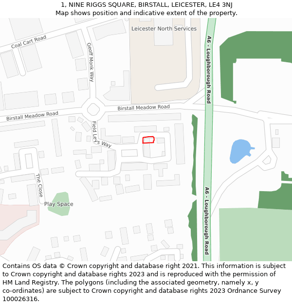 1, NINE RIGGS SQUARE, BIRSTALL, LEICESTER, LE4 3NJ: Location map and indicative extent of plot