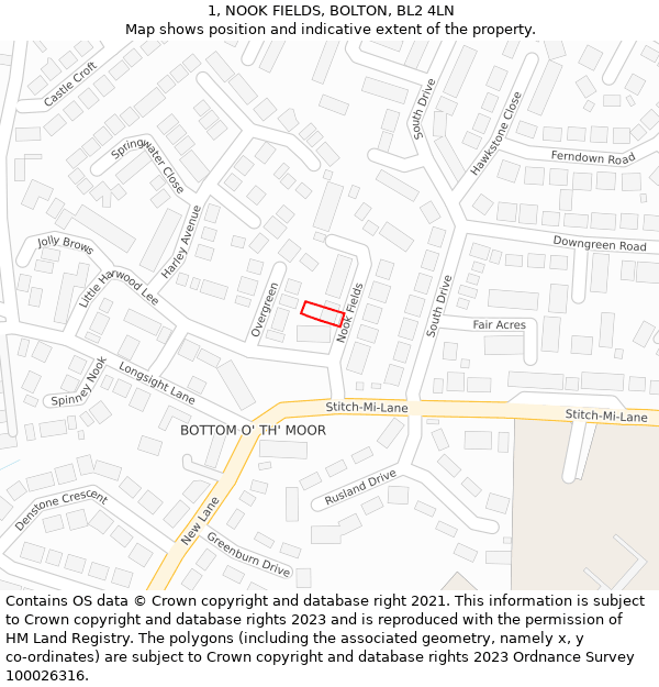 1, NOOK FIELDS, BOLTON, BL2 4LN: Location map and indicative extent of plot