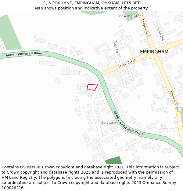 1, NOOK LANE, EMPINGHAM, OAKHAM, LE15 8PT: Location map and indicative extent of plot