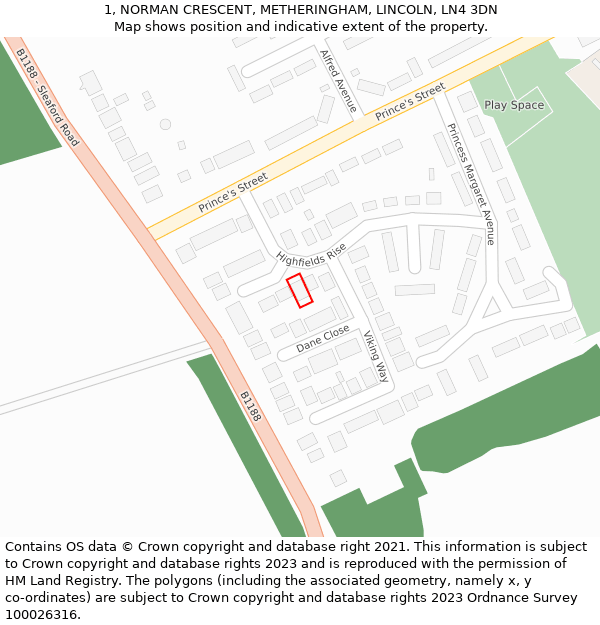 1, NORMAN CRESCENT, METHERINGHAM, LINCOLN, LN4 3DN: Location map and indicative extent of plot
