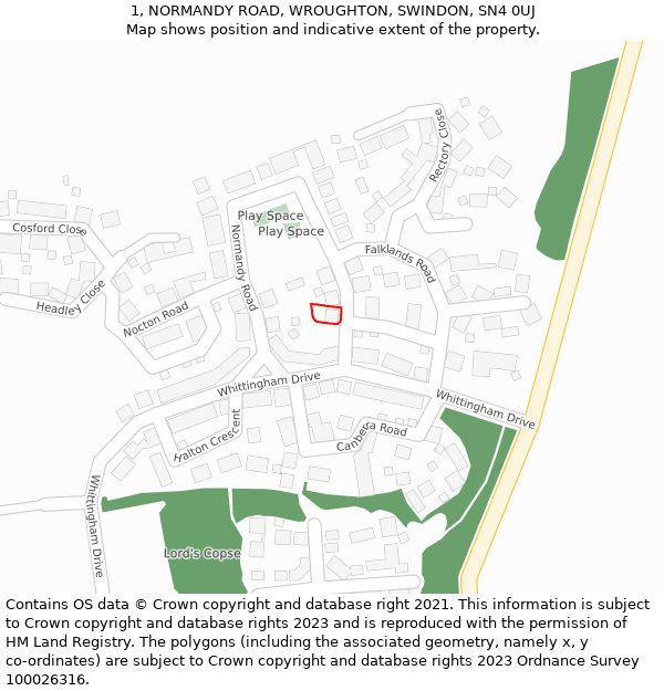 1, NORMANDY ROAD, WROUGHTON, SWINDON, SN4 0UJ: Location map and indicative extent of plot