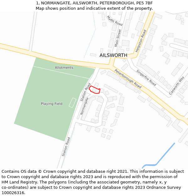 1, NORMANGATE, AILSWORTH, PETERBOROUGH, PE5 7BF: Location map and indicative extent of plot