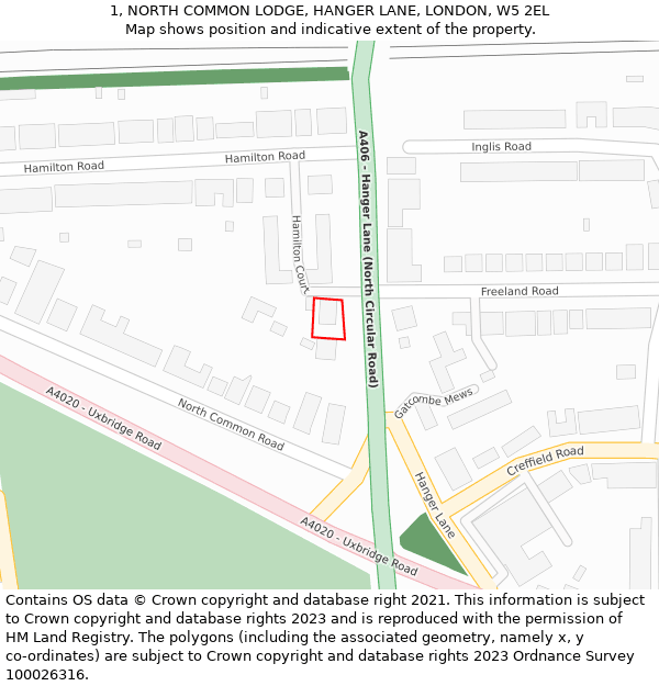 1, NORTH COMMON LODGE, HANGER LANE, LONDON, W5 2EL: Location map and indicative extent of plot