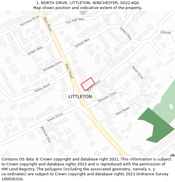 1, NORTH DRIVE, LITTLETON, WINCHESTER, SO22 6QA: Location map and indicative extent of plot