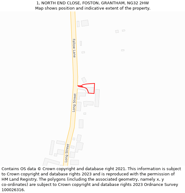 1, NORTH END CLOSE, FOSTON, GRANTHAM, NG32 2HW: Location map and indicative extent of plot