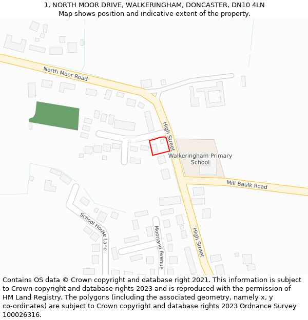 1, NORTH MOOR DRIVE, WALKERINGHAM, DONCASTER, DN10 4LN: Location map and indicative extent of plot