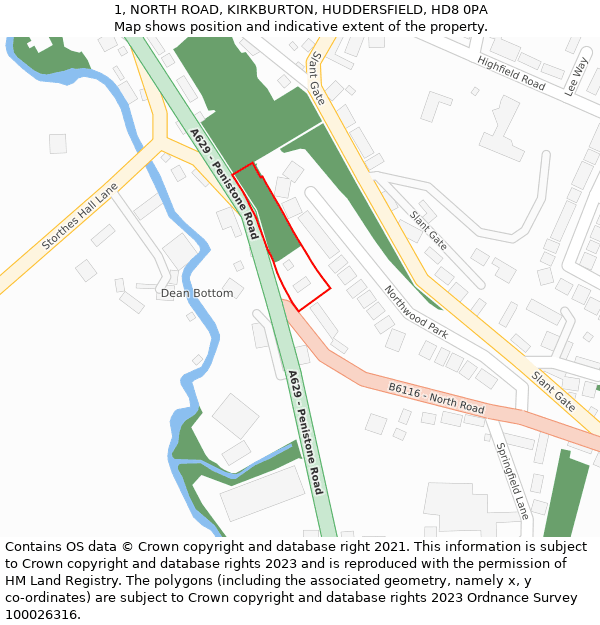 1, NORTH ROAD, KIRKBURTON, HUDDERSFIELD, HD8 0PA: Location map and indicative extent of plot