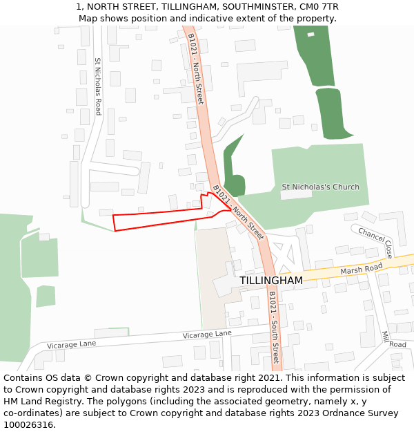 1, NORTH STREET, TILLINGHAM, SOUTHMINSTER, CM0 7TR: Location map and indicative extent of plot