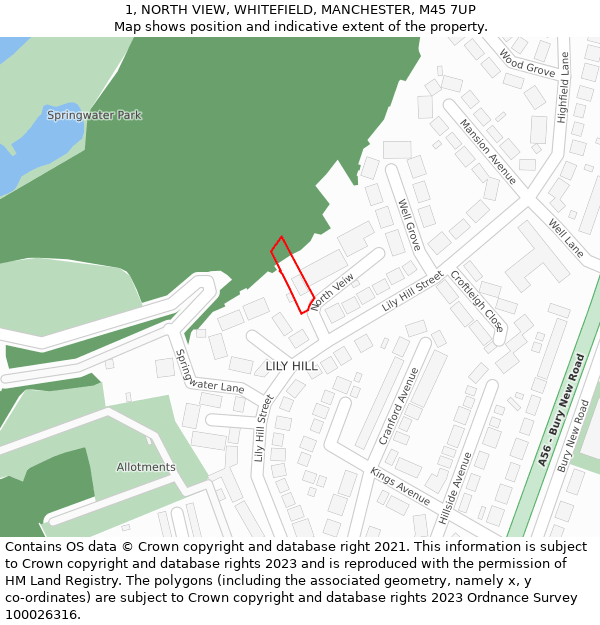 1, NORTH VIEW, WHITEFIELD, MANCHESTER, M45 7UP: Location map and indicative extent of plot