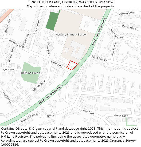 1, NORTHFIELD LANE, HORBURY, WAKEFIELD, WF4 5DW: Location map and indicative extent of plot