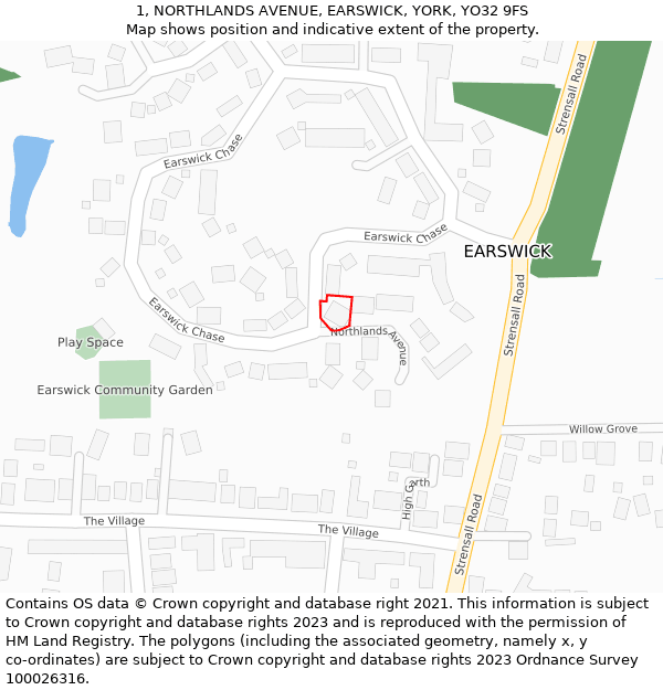 1, NORTHLANDS AVENUE, EARSWICK, YORK, YO32 9FS: Location map and indicative extent of plot