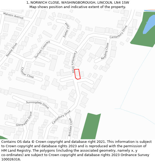 1, NORWICH CLOSE, WASHINGBOROUGH, LINCOLN, LN4 1SW: Location map and indicative extent of plot