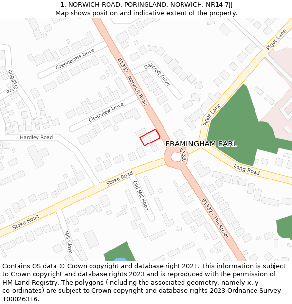 1, NORWICH ROAD, PORINGLAND, NORWICH, NR14 7JJ: Location map and indicative extent of plot