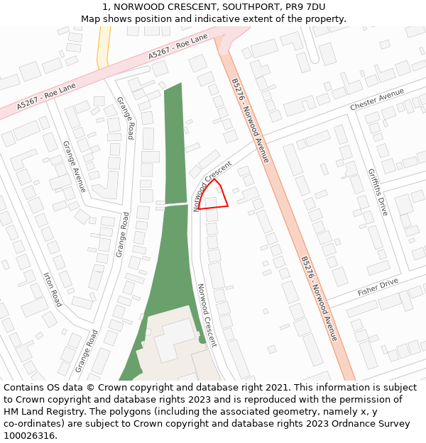 1, NORWOOD CRESCENT, SOUTHPORT, PR9 7DU: Location map and indicative extent of plot