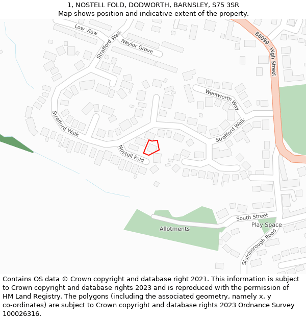 1, NOSTELL FOLD, DODWORTH, BARNSLEY, S75 3SR: Location map and indicative extent of plot