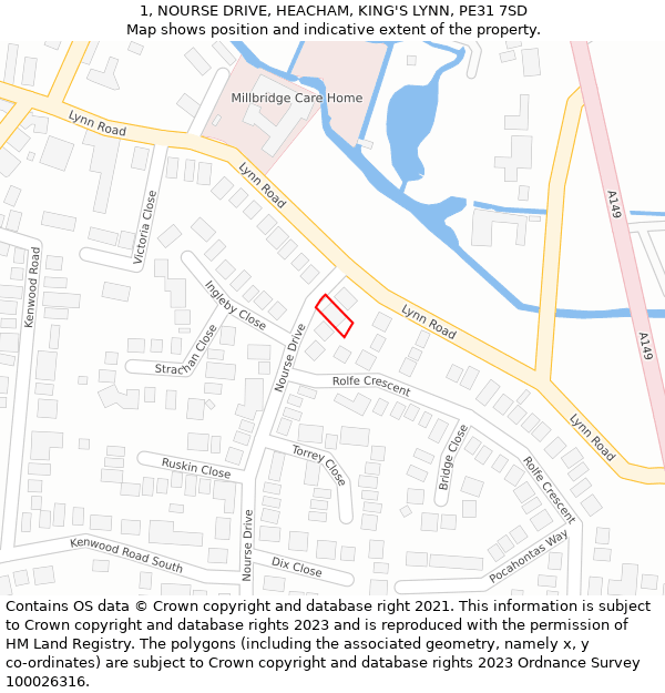 1, NOURSE DRIVE, HEACHAM, KING'S LYNN, PE31 7SD: Location map and indicative extent of plot