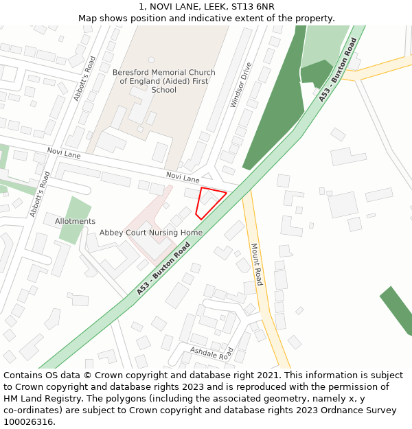 1, NOVI LANE, LEEK, ST13 6NR: Location map and indicative extent of plot