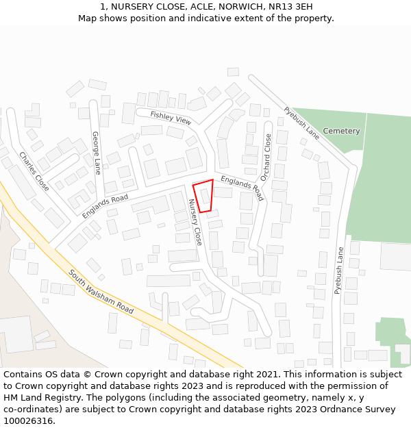 1, NURSERY CLOSE, ACLE, NORWICH, NR13 3EH: Location map and indicative extent of plot