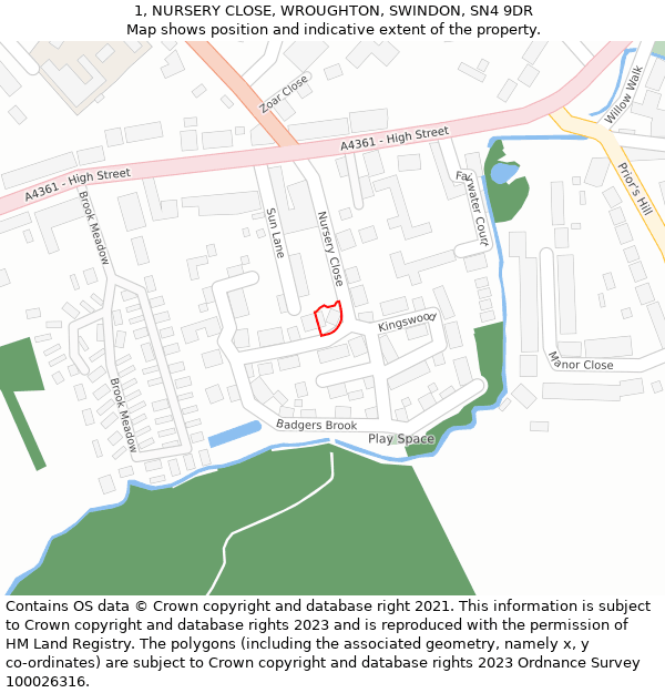 1, NURSERY CLOSE, WROUGHTON, SWINDON, SN4 9DR: Location map and indicative extent of plot