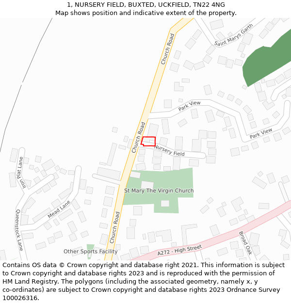 1, NURSERY FIELD, BUXTED, UCKFIELD, TN22 4NG: Location map and indicative extent of plot