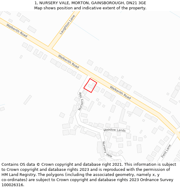 1, NURSERY VALE, MORTON, GAINSBOROUGH, DN21 3GE: Location map and indicative extent of plot