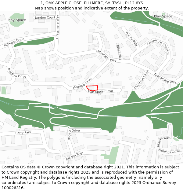 1, OAK APPLE CLOSE, PILLMERE, SALTASH, PL12 6YS: Location map and indicative extent of plot