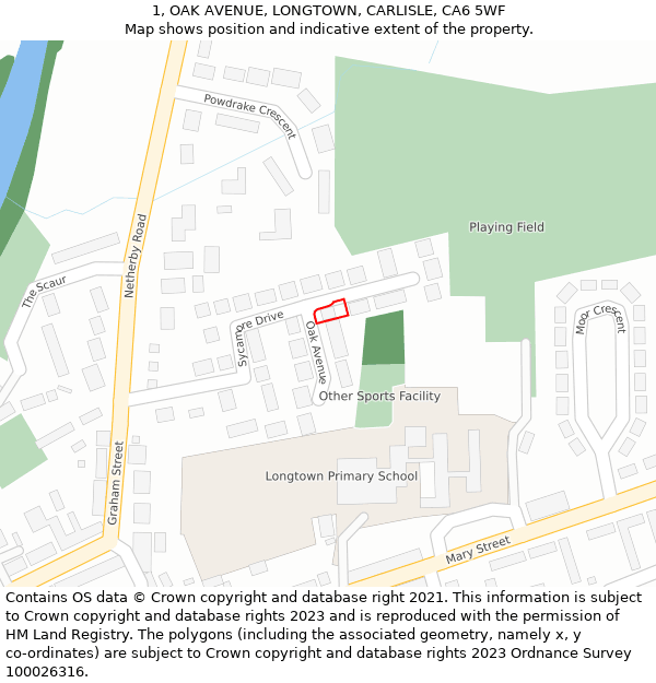 1, OAK AVENUE, LONGTOWN, CARLISLE, CA6 5WF: Location map and indicative extent of plot