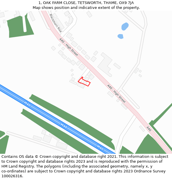 1, OAK FARM CLOSE, TETSWORTH, THAME, OX9 7JA: Location map and indicative extent of plot