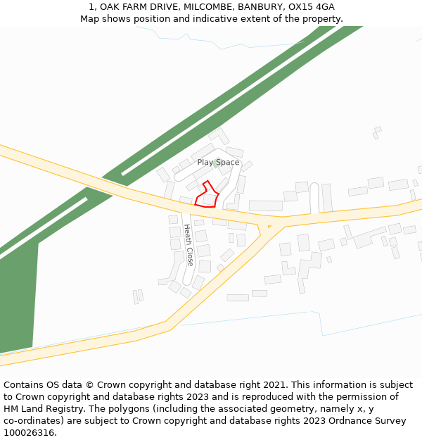 1, OAK FARM DRIVE, MILCOMBE, BANBURY, OX15 4GA: Location map and indicative extent of plot