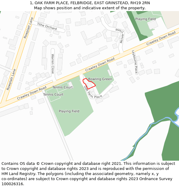 1, OAK FARM PLACE, FELBRIDGE, EAST GRINSTEAD, RH19 2RN: Location map and indicative extent of plot