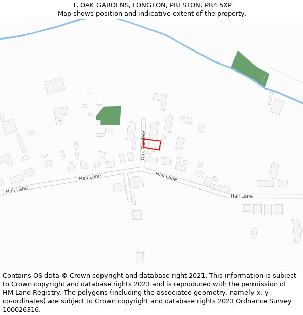 1, OAK GARDENS, LONGTON, PRESTON, PR4 5XP: Location map and indicative extent of plot