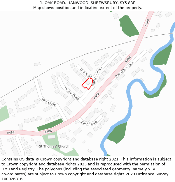 1, OAK ROAD, HANWOOD, SHREWSBURY, SY5 8RE: Location map and indicative extent of plot