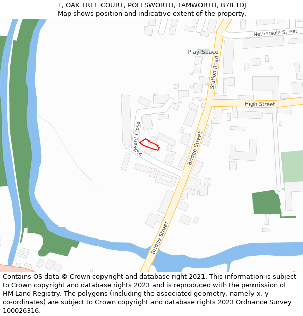 1, OAK TREE COURT, POLESWORTH, TAMWORTH, B78 1DJ: Location map and indicative extent of plot