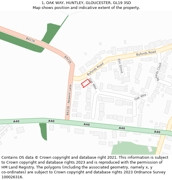 1, OAK WAY, HUNTLEY, GLOUCESTER, GL19 3SD: Location map and indicative extent of plot