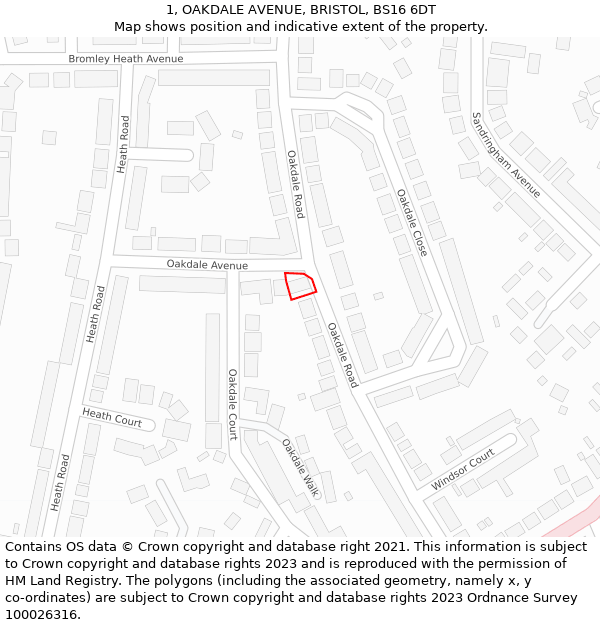 1, OAKDALE AVENUE, BRISTOL, BS16 6DT: Location map and indicative extent of plot
