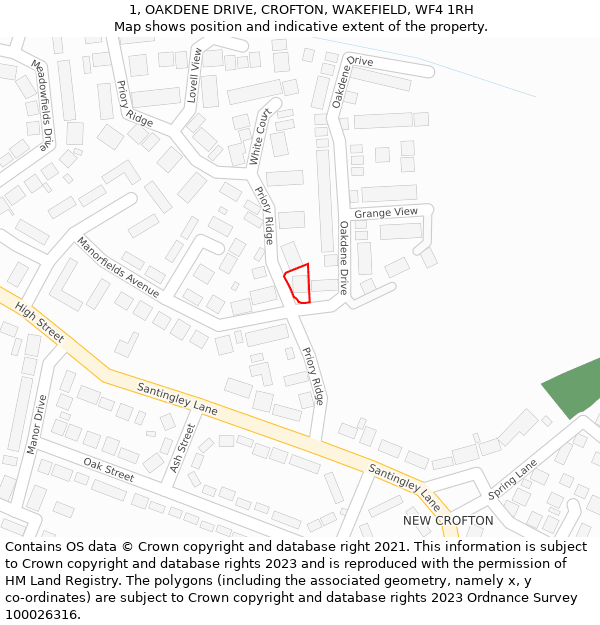 1, OAKDENE DRIVE, CROFTON, WAKEFIELD, WF4 1RH: Location map and indicative extent of plot