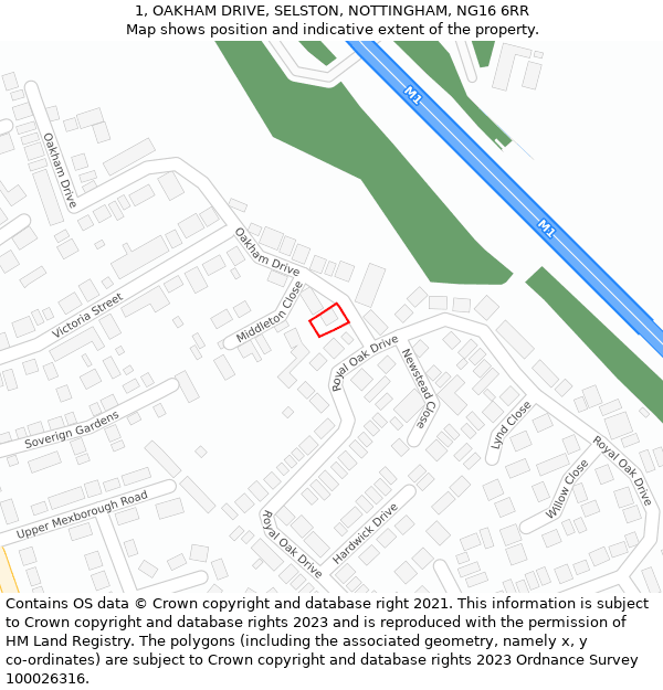 1, OAKHAM DRIVE, SELSTON, NOTTINGHAM, NG16 6RR: Location map and indicative extent of plot