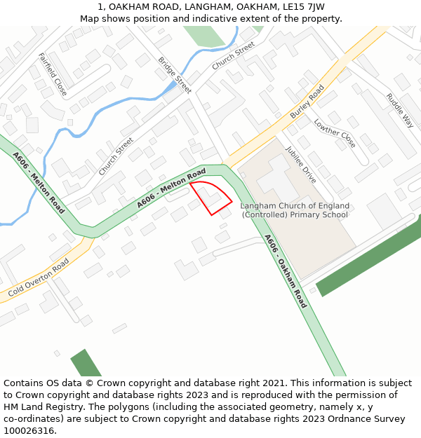 1, OAKHAM ROAD, LANGHAM, OAKHAM, LE15 7JW: Location map and indicative extent of plot