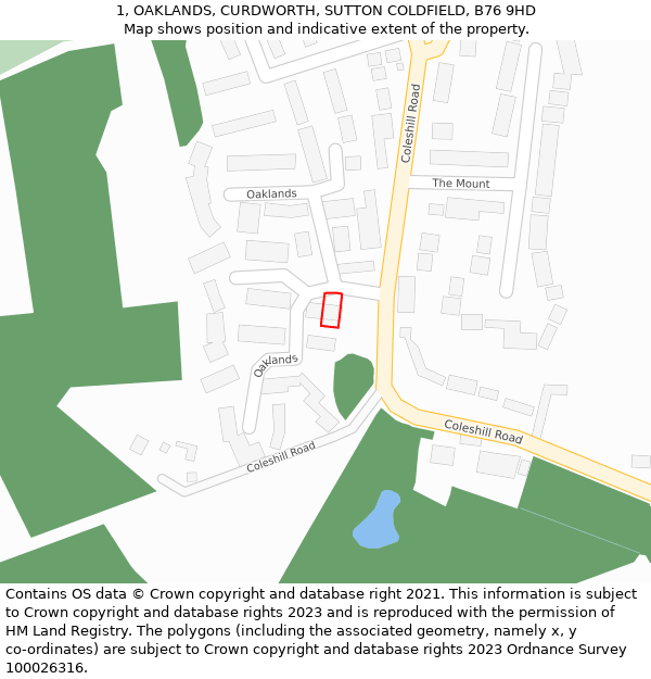 1, OAKLANDS, CURDWORTH, SUTTON COLDFIELD, B76 9HD: Location map and indicative extent of plot