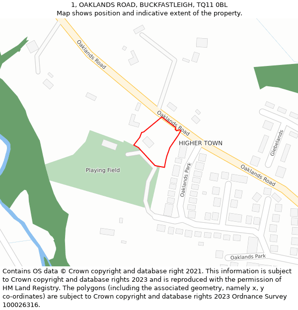 1, OAKLANDS ROAD, BUCKFASTLEIGH, TQ11 0BL: Location map and indicative extent of plot