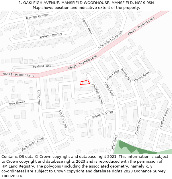 1, OAKLEIGH AVENUE, MANSFIELD WOODHOUSE, MANSFIELD, NG19 9SN: Location map and indicative extent of plot